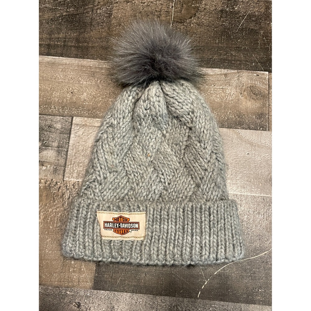 Harley-Davidson Museum Gray Cable Knit Pom Beanie Hat 99497-21MW